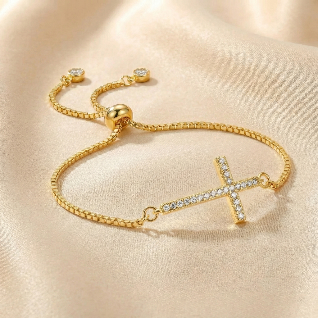 Pavé Diamond Sideways Cross Bolo Bracelet