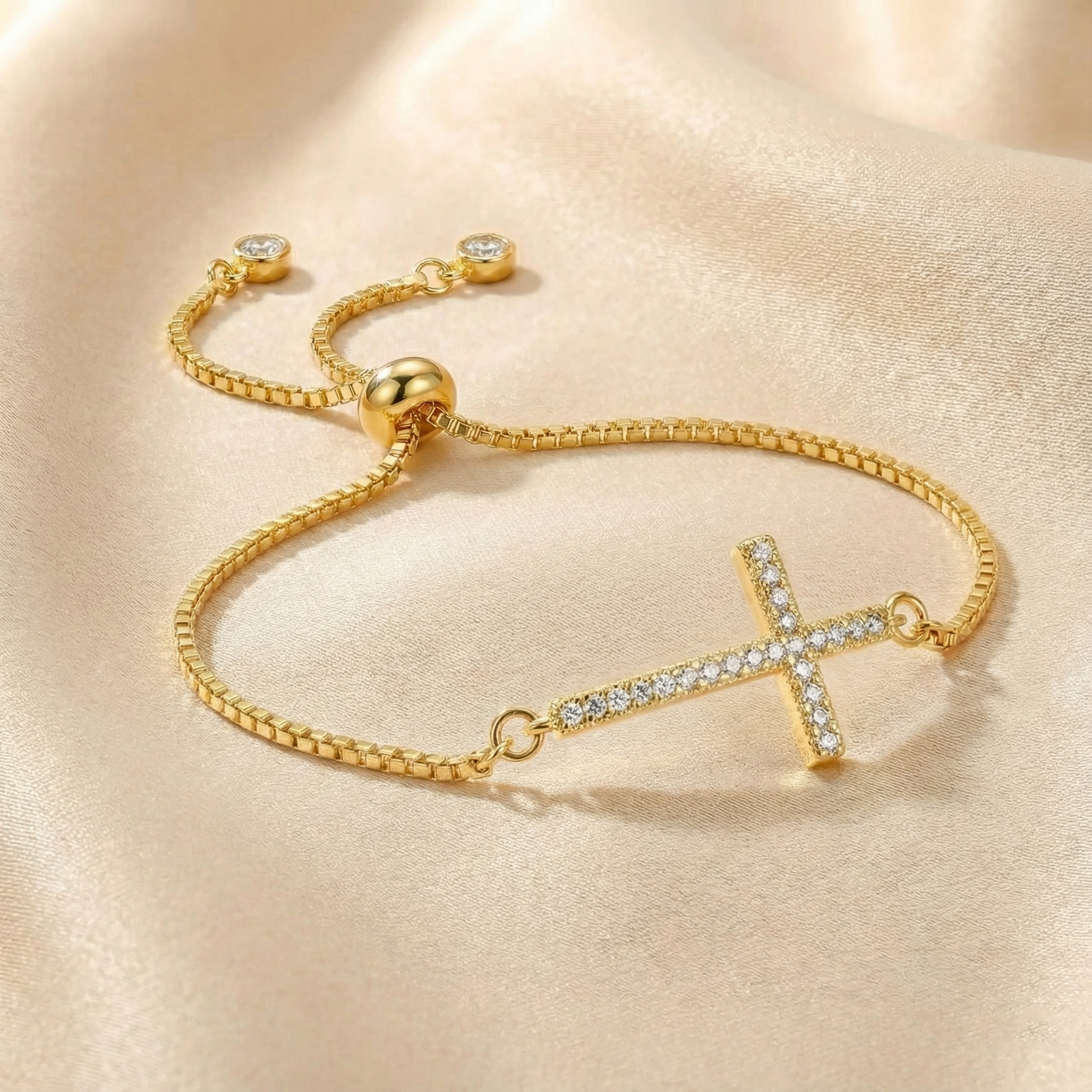 Pavé Diamond Sideways Cross Bolo Bracelet